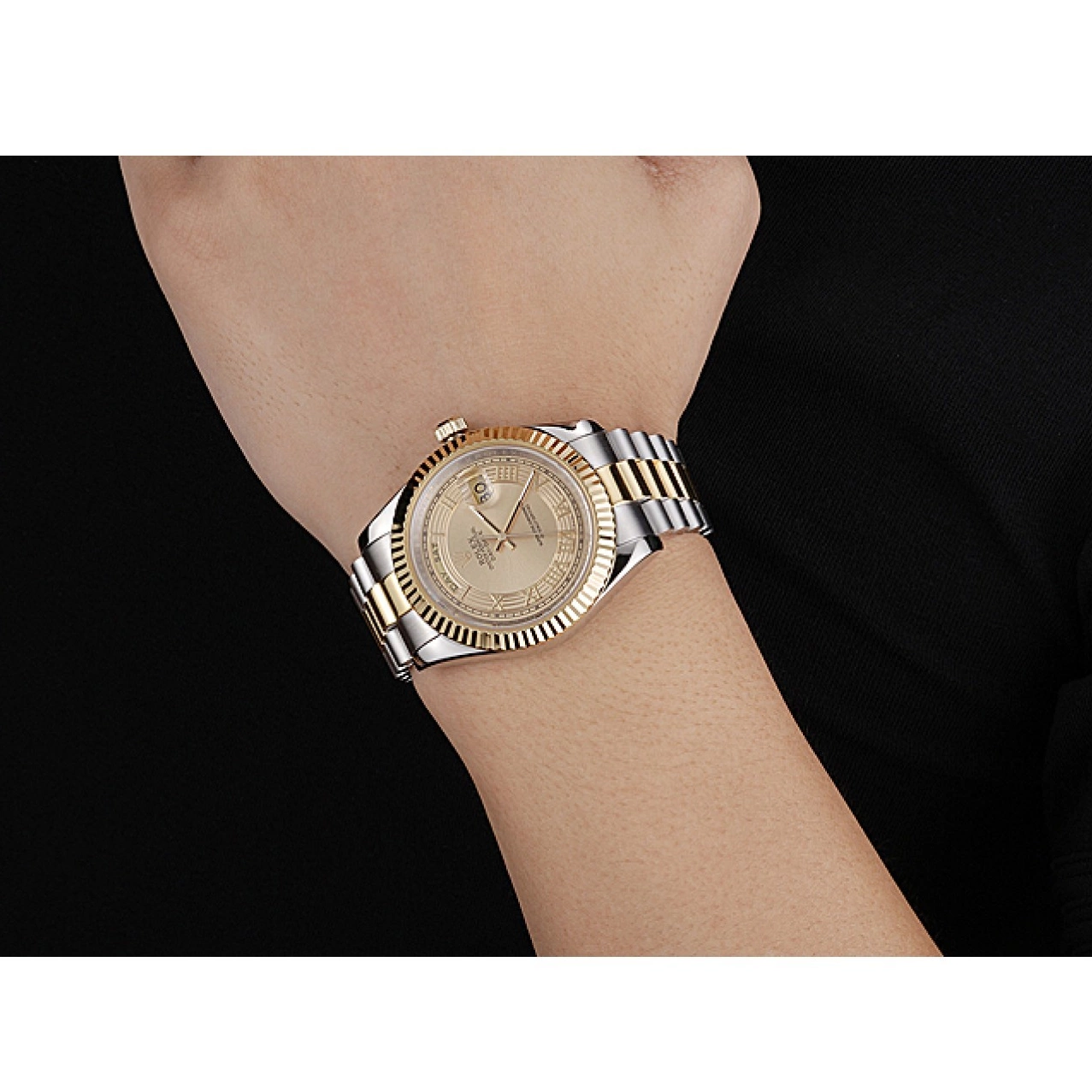 Aaa replica watch Plated Rolex Tone Day-Date Steel 18k Stainless Gold Dial Two Gold 0804